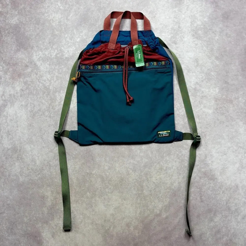 L.L.Bean Mountain Classic Drawstring Pack Backpack Brown Blue Green NWT Large
